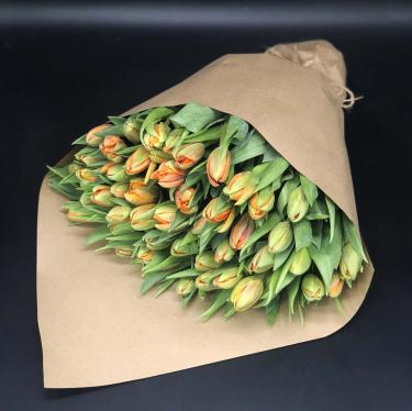 Оранжевые пионовидные тюльпаны 51 шт