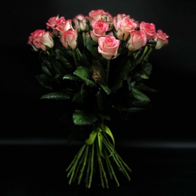 15 бело розовых роз